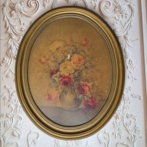 Vintage M. DeCamb Oval Frame Floral Flowers Print Picture By Borin Art Products